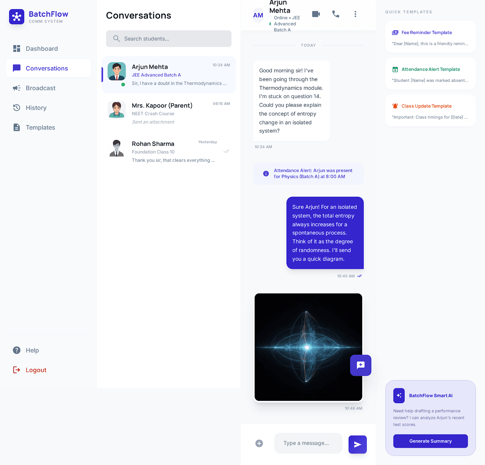 Communication and follow-up flow — Consolidates messaging history with student records. Fixes the follow-up depends on memory problem.
